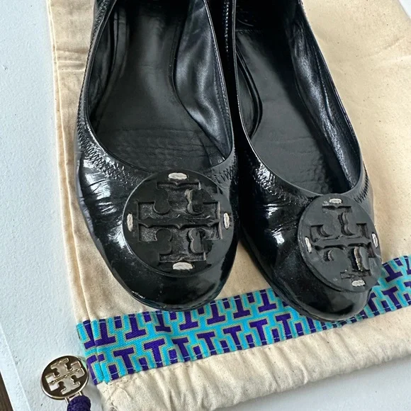 Tory Burch❤️ Flats Black Patent Leather-With Dust Bag - Picture 2 of 12